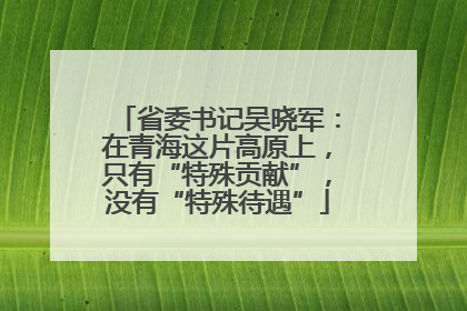 省委书记吴晓军：在青海这片高原上，只有“特殊贡献”，没有“特殊待遇”